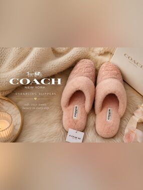 Coach Pink Shearling Monogram Slippers NWT | Cozy Luxury House Shoes | 6